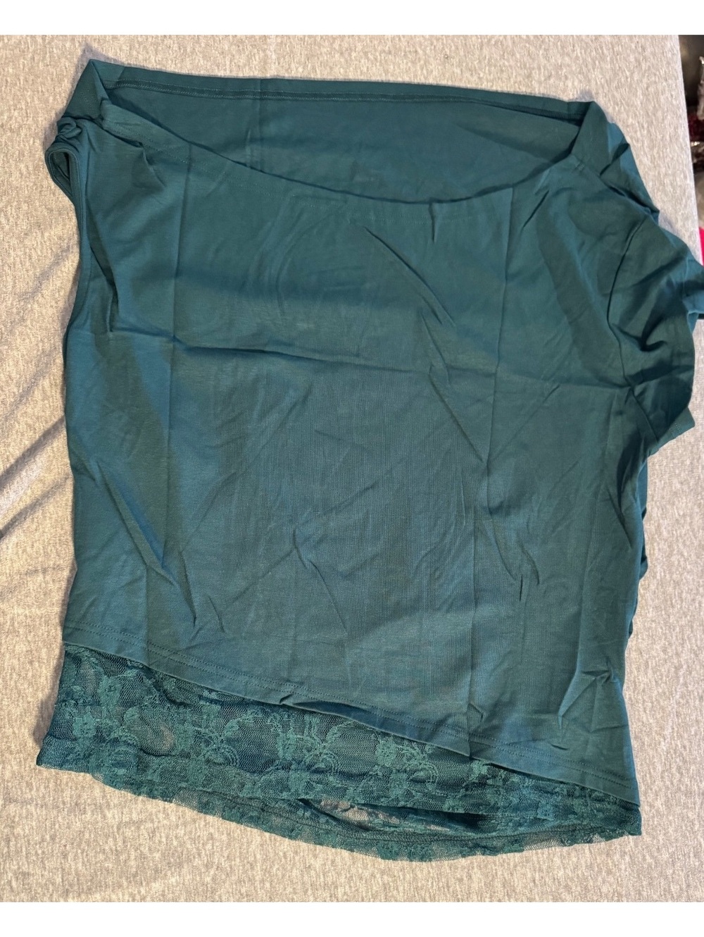 Womens Teal Short Sleeve Tunic Top with Lace Hem Size 2XL